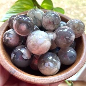 Black Flower Agate Mini Crystal Spheres NWOT